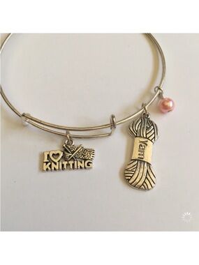 Pink I Love Knitting Yarn Charm Bracelet